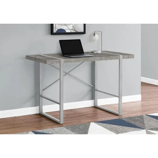 Computer Desk, Home Office, Laptop, 48″L, Work, Grey Concrete Laminate, Grey Metal, Contemporary, Modern