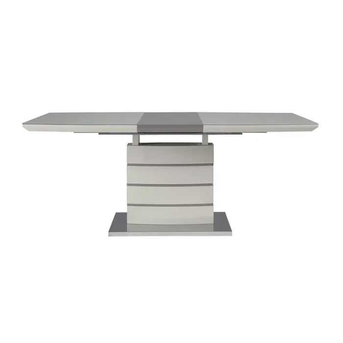 Contemporary Style Dining Table 1Pc With Self Storing Extension Leaf Bright High Gloss White And Gray Taupe Finish Off White Seats 6 Dining Room Contemporary Metal & Wood
