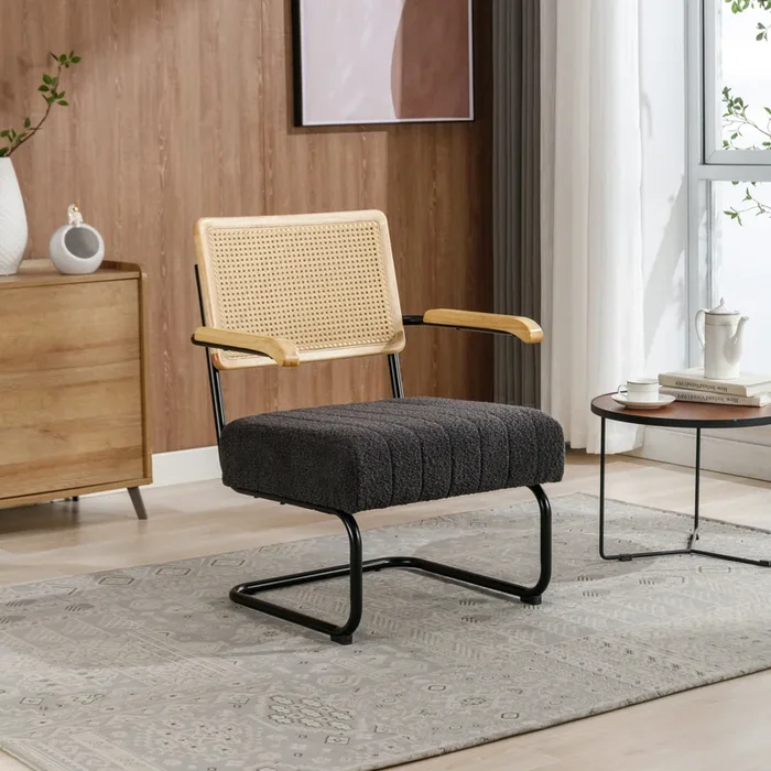 Coolmore Accent Chair Modern Industrial Slant Armchair With Metal Frame Premium High Density Soft Single Chair For Living Room Bedroom Carbon Black Boucle