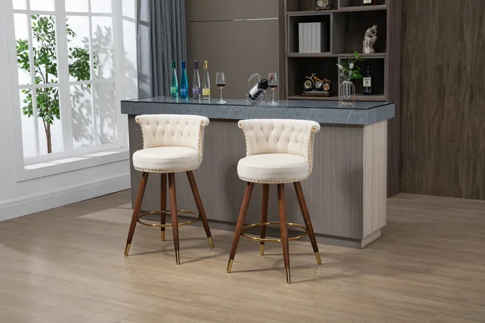 Coolmore Swivel Bar Stools With Backrest Footrest With A Fixed Height Of 360 Degrees Ivory Solid Wood