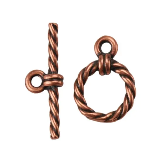 Copper Plate Mini Toggle Clasp – Roped Circle – 1 Set