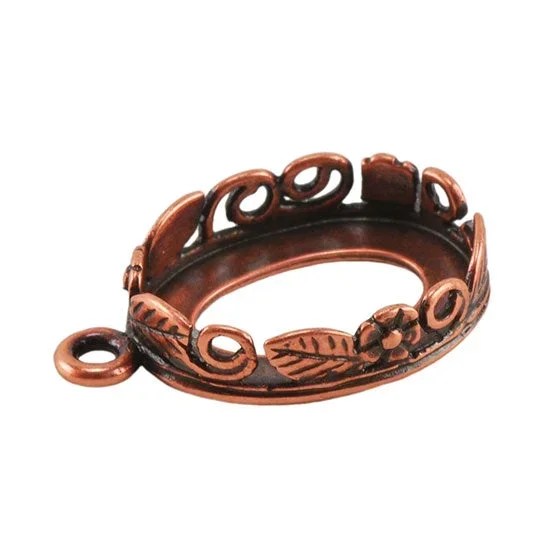 Copper Plate Pendant Setting – Floral Garden Oval 10mm x 14mm Pkg/1