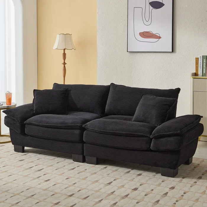 Corduroy Sofa Sleeper Couch Loveseat Sofa With Pillows Comfy Upholstered Deep Seat Sofa For Bedroom,Living Room,Apartment,Office,Dorm Black Corduroy Black Foam Upholstered 2 Seat
