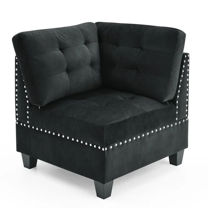 Corner Sofa For Modular Sectional,Black Velvet 31.5″X31.5″X36.5″ Black Velvet