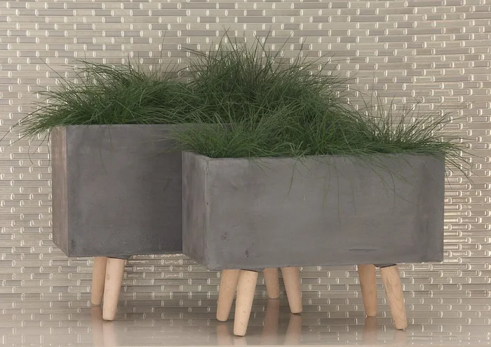 CosmoLiving by Cosmopolitan Clay Planter, Dark Grey, Set of 2