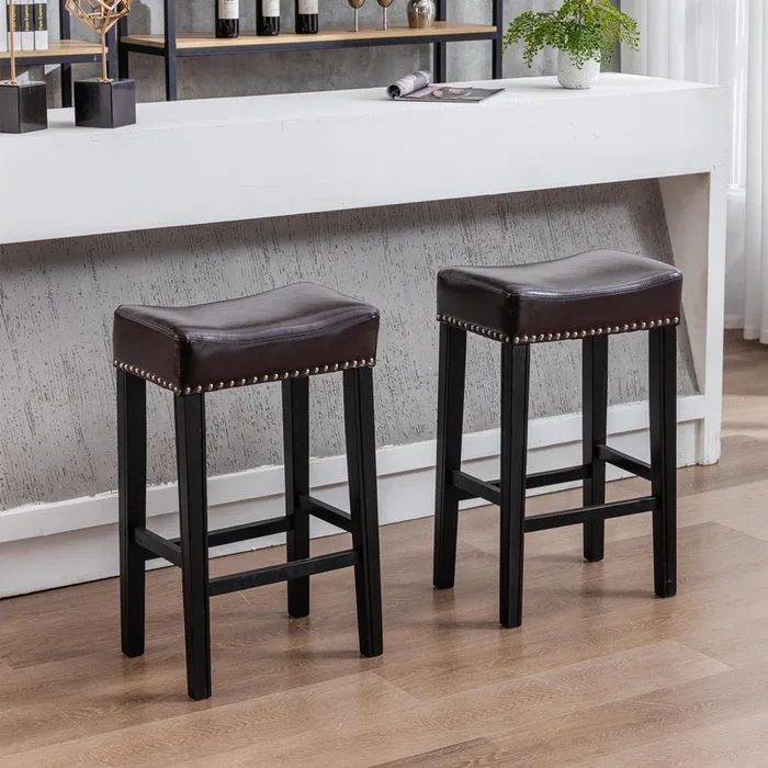 Counter Height 29″ Bar Stools For Kitchen Counter Backless Faux Leather Stools Farmhouse Island Chairs,29 Inch, Brown, Set Of 2 Brown Foam Pu