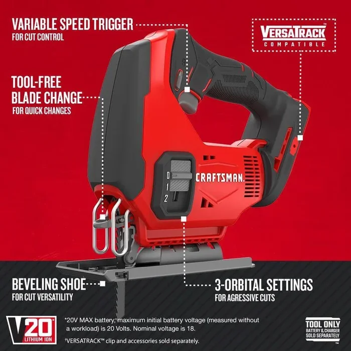 CRAFTSMAN V20 20-Volt Max Variable Speed Keyless Jigsaw (Bare Tool Only)