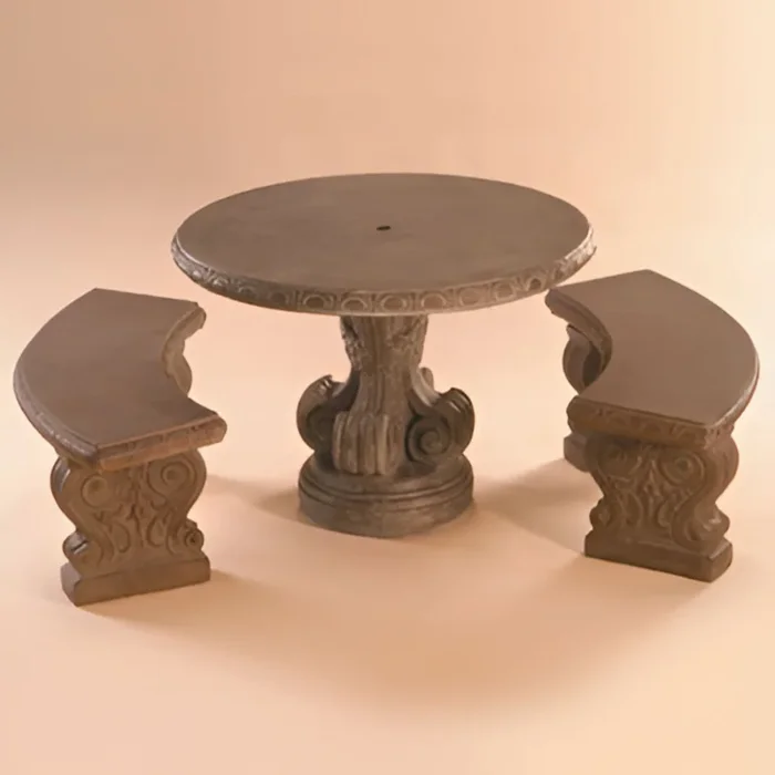 Curved Concrete Benches + Table Set – Fiore