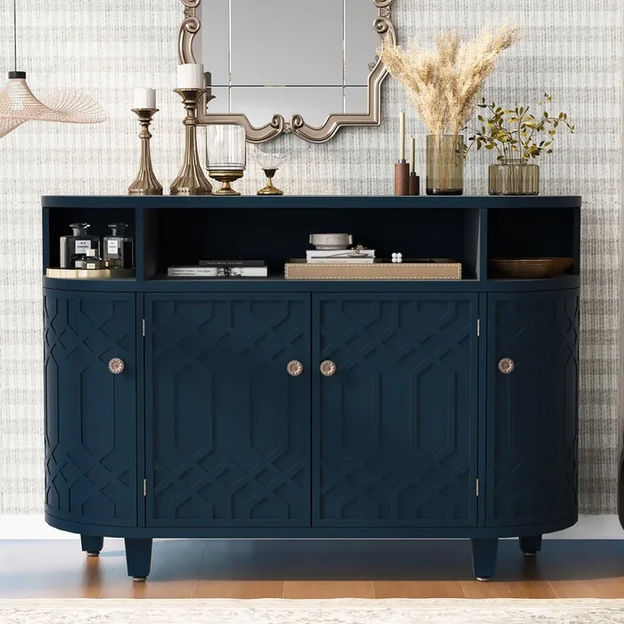 Curved Design Storage Cabinet made of Fraxinus Mandschuric Solid Wood Veneer, Featuring Four Doors and Adjustable Shelves, Suitable for Corridors, Entrances and Study.