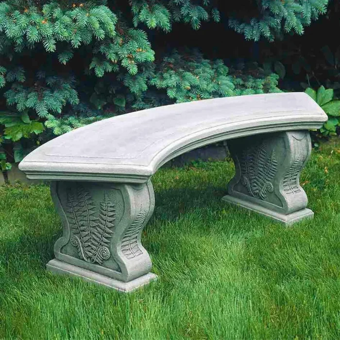 Curved Woodland Ferns Concrete Garden Bench – Campania #BE21