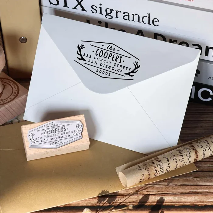 Custom Antler Badge Address Wooden Rubber Stamp