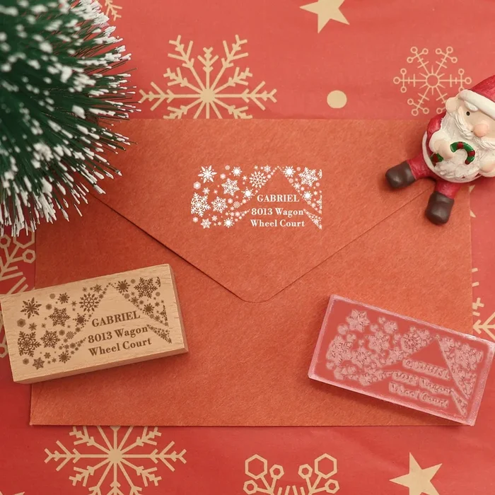 Custom Christmas Tree in Heavy Snow Rectangle Address Rubber Stamp