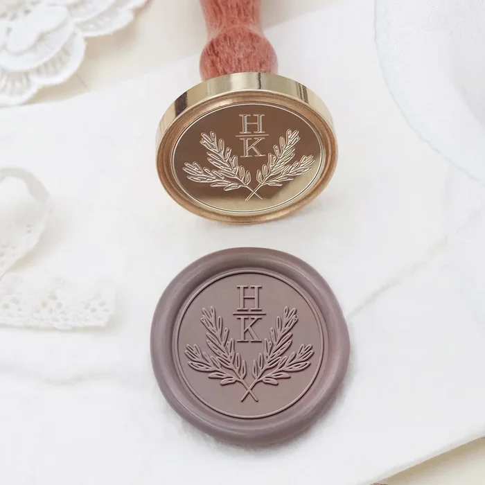 Custom Crossed Olive Branches Wedding Monogram Wax Seal Stamp