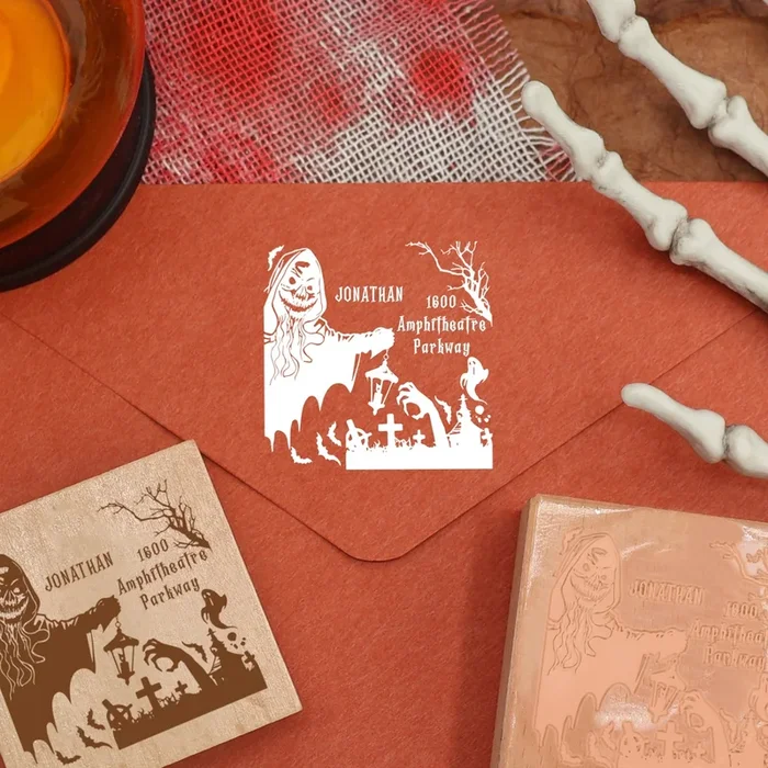 Custom Grim Reaper Halloween Address Rubber Stamp