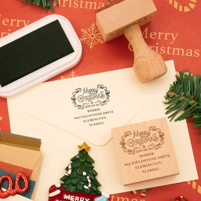 Custom Happy New Year Square Address Rubber Stamp – Style 10