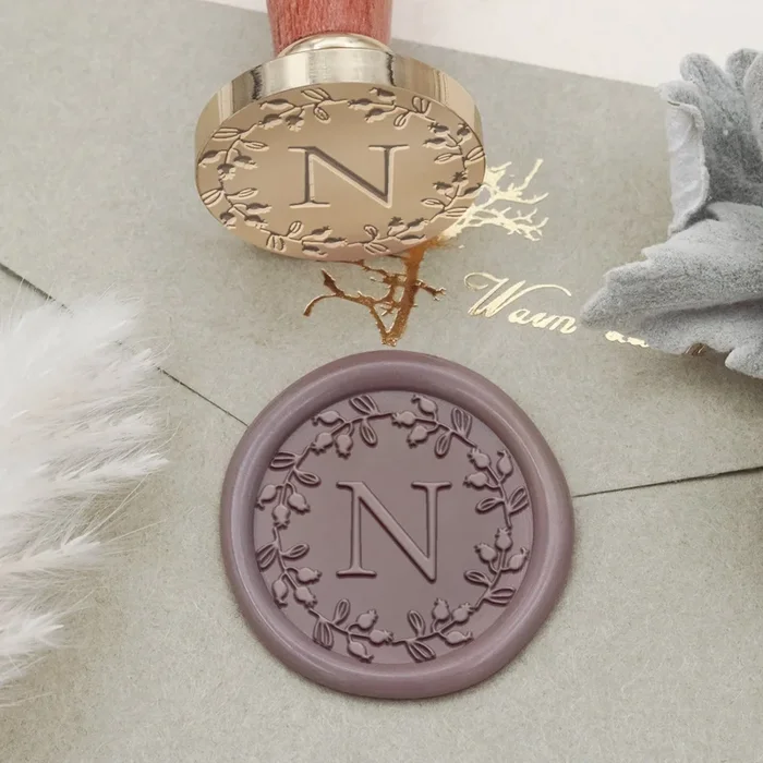 Custom Lily of the Valley Border Single Initial Wax Seal Stamp