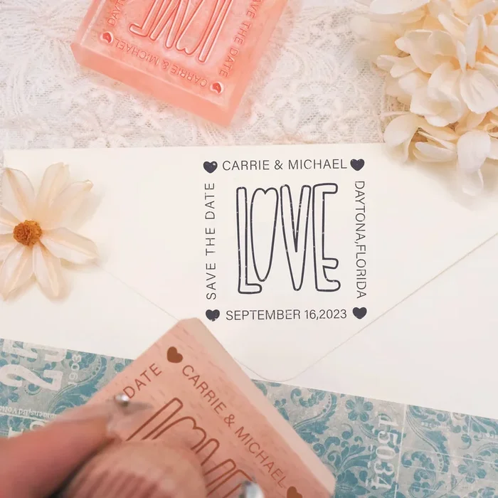Custom LOVE Wedding Save the Date Rubber Stamp