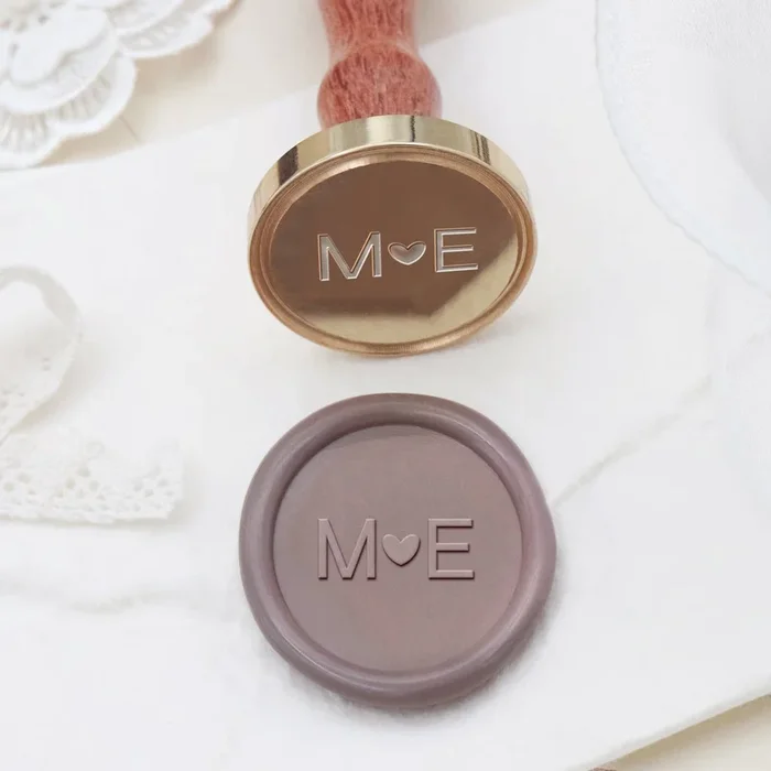 Custom Loving Heart with Horizontal Initials Minimalist Wedding Wax Seal Stamp