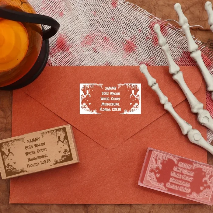 Custom Rectangular Holloween Address Return Rubber Stamp – Style 4