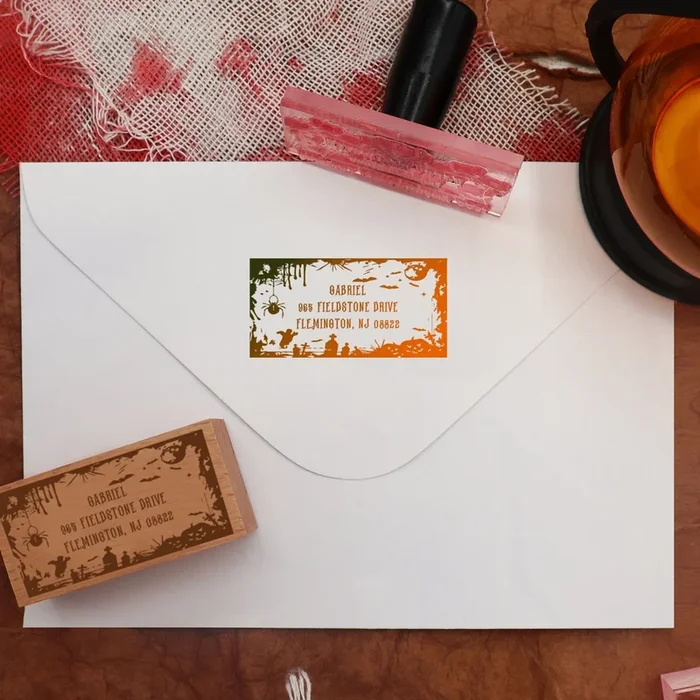 Custom Rectangular Holloween Address Return Rubber Stamp – Style 6