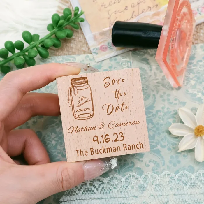 Custom Wishing Bottle Wedding Save the Date Rubber Stamp