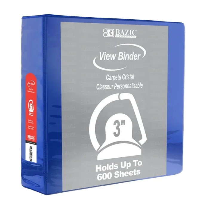 D Ring Binder with Pockets in Blu – 3In