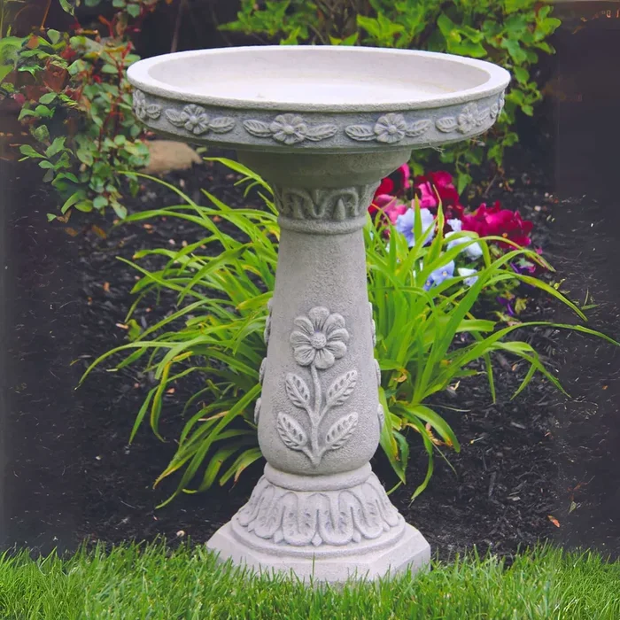 Daisy 2-Piece Concrete Bird Bath – Massarellis #9492