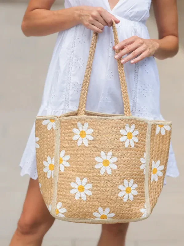 Daisy Jute Tote – Natural