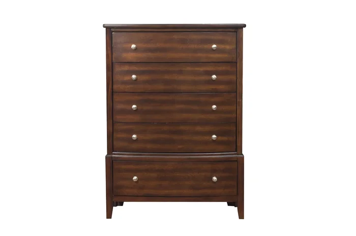 Dark Cherry Finish 1Pc Chest Of 5X Drawers Satin Nickel Tone Knobs Transitional Style Bedroom Furniture Brown Mix Bedroom Transitional Wood