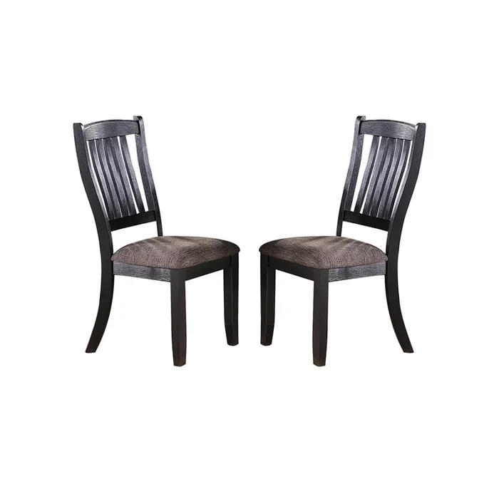 Dark Coffee Fabric Upholstered Side Chairs, Black Set Of 2 Solid Coffee Dining Room Dining Chairs Slat Back Solid Wood