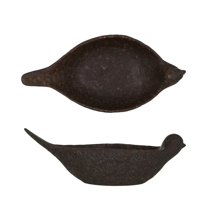 Debossed Brown Stoneware Bird Bowl
