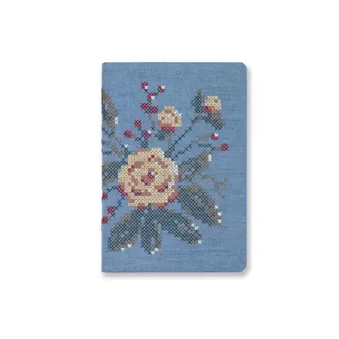 Denik Embroidered Journal 6 in. W X 8 in. L Sewn Bound Multicolored Cross Stitch Flowers Notebook