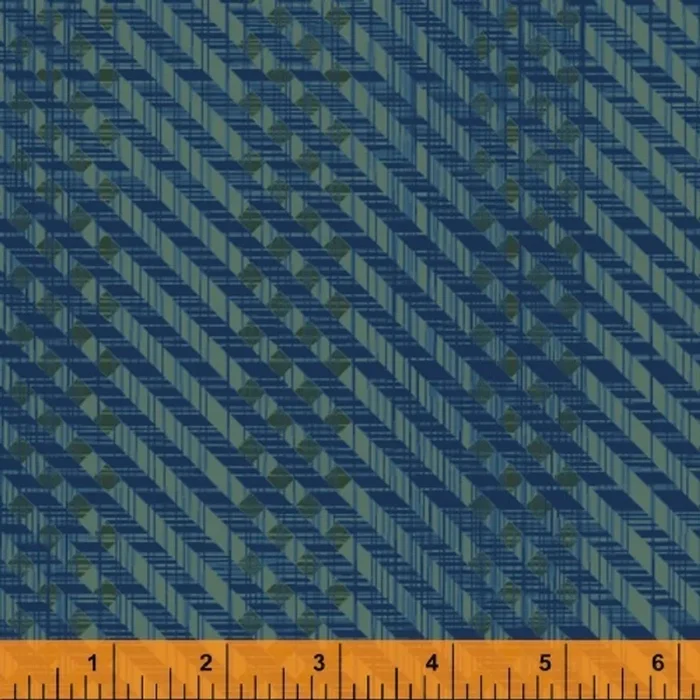 DENIM BLUE AND GREEN HERRINGBONE FABRIC – 51573-1 – Pottery – The Quilting Cowboy – Windham Fabrics