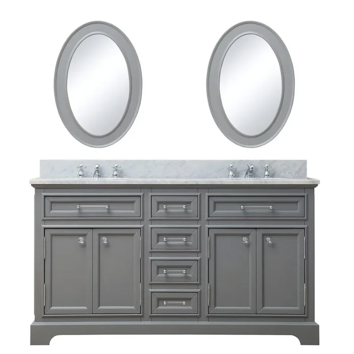 Derby 60″ Cashmere Grey Double Sink Bathroom Vanity With Matching Framed Mirrors