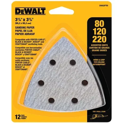 DeWalt 3.75 in. L 80G, 120G, 220G Assortment Triangular Sandpaper Set 12 pc