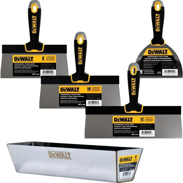 DEWALT 8/10/12 in. Stainless Steel Taping Knife Set with 16 in. Mud Pan