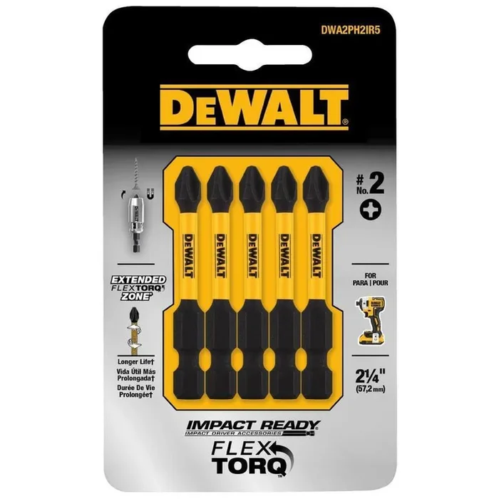 DEWALT FlexTorq 5-Piece 1/4-in x 2-1/4-in Phillips Impact Driver Bit
