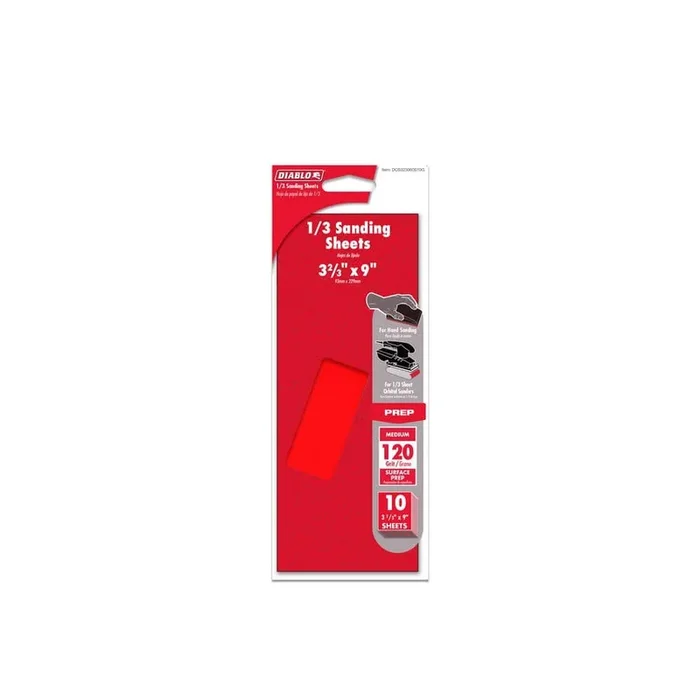 DIABLO 1/3 Sheet 120 Grit Sandpaper Hand Sanding Sheets (100-Pack)