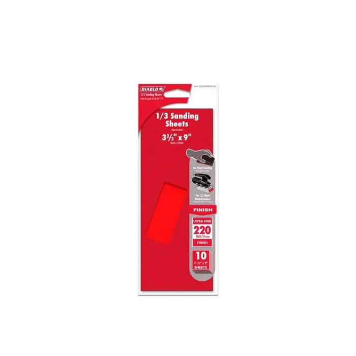 DIABLO 1/3 Sheet 220 Grit Sandpaper Hand Sanding Sheets (100-Pack)