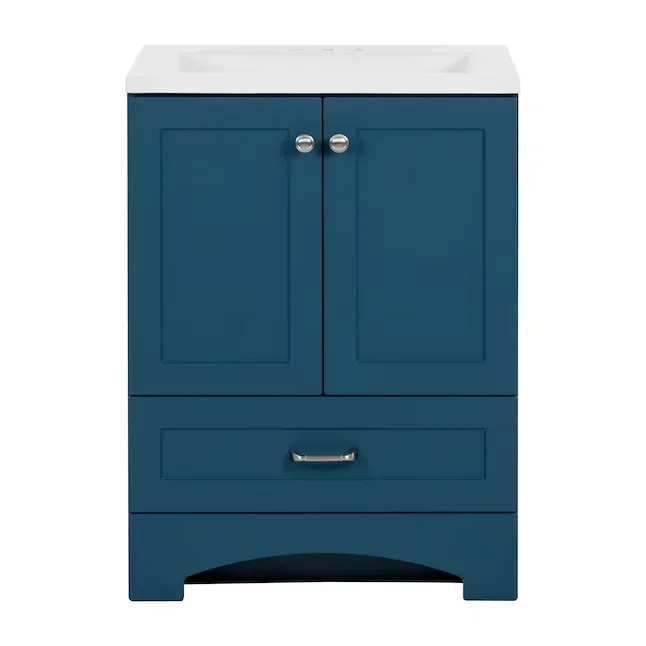 Diamond NOW Cassidy 24-in Admiral Blue Single Sink Bathroom Vanity with White Cultured Marble Top