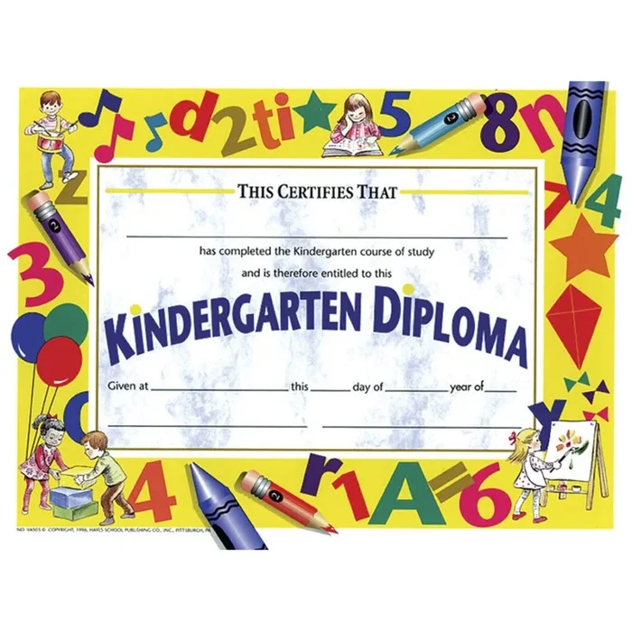 Diplomas Kindergarten 30/Pk 8.5X11 Yellow
