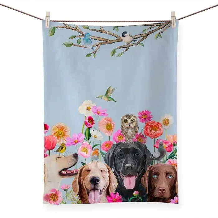 Dogs and Birds Tea Towel