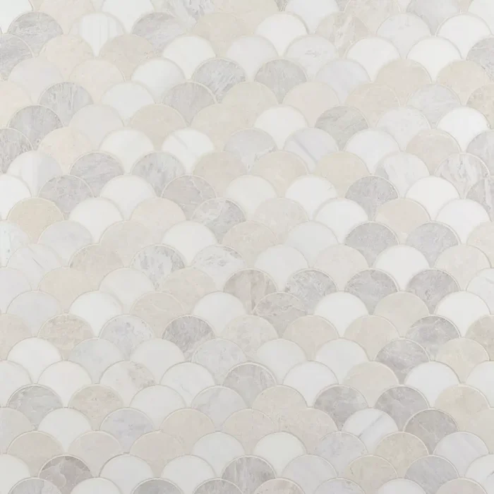 Dolomite Iceberg Blended 4 in. Fan Marble Mosaic