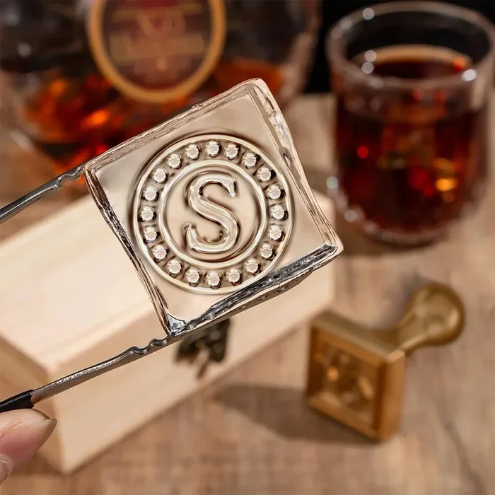 Dot Crown Single Monogram Brass Ice Stamp for Bartender & Planner