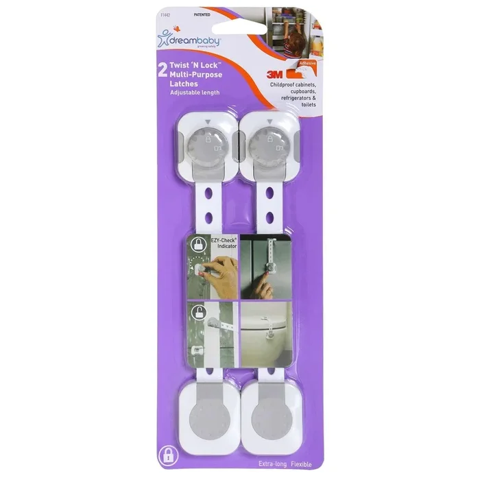 Dreambaby Twist ‘N Lock Gray/White Plastic Adhesive Multi-Use Latch 2 pk
