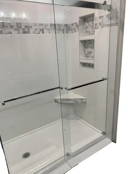 DreamLine Essence 76-in H x 56-in to 60-in W Frameless Bypass/Sliding Brushed Nickel Shower Door (Clear Glass)