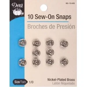Dritz 80-10-65 Sew-On Snaps Nickel size 1/0