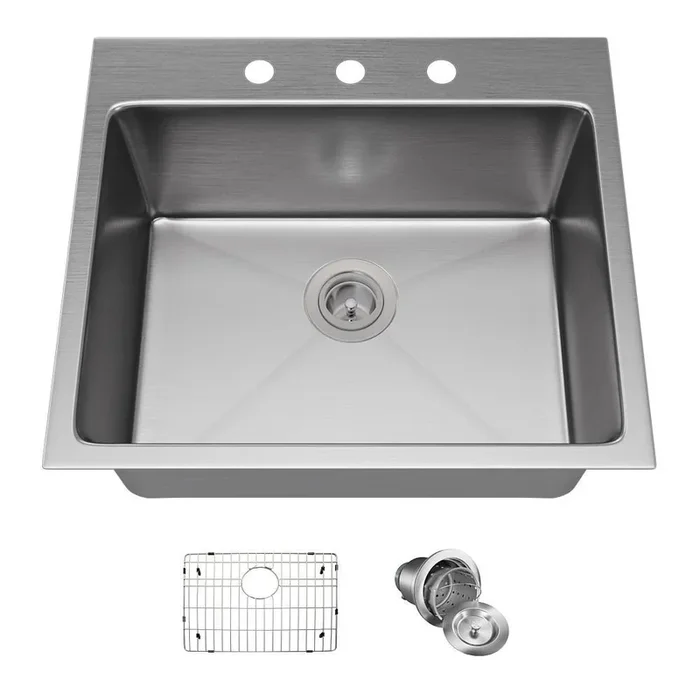 Drop-in Stainless Steel 23 in. 3-Hole Single Bowl Kitchen Sink