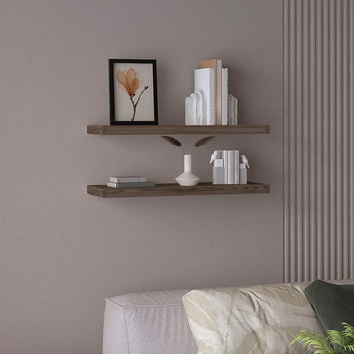Ecco 31.5″ Wide Floating Shelves Set Of 2, Shelves For Wall Decor For Bedroom, Bathroom Storage Shelves, Book Shelves For Living Room 2 Or Less Brown Primary Living Space Modern With Doors Particle