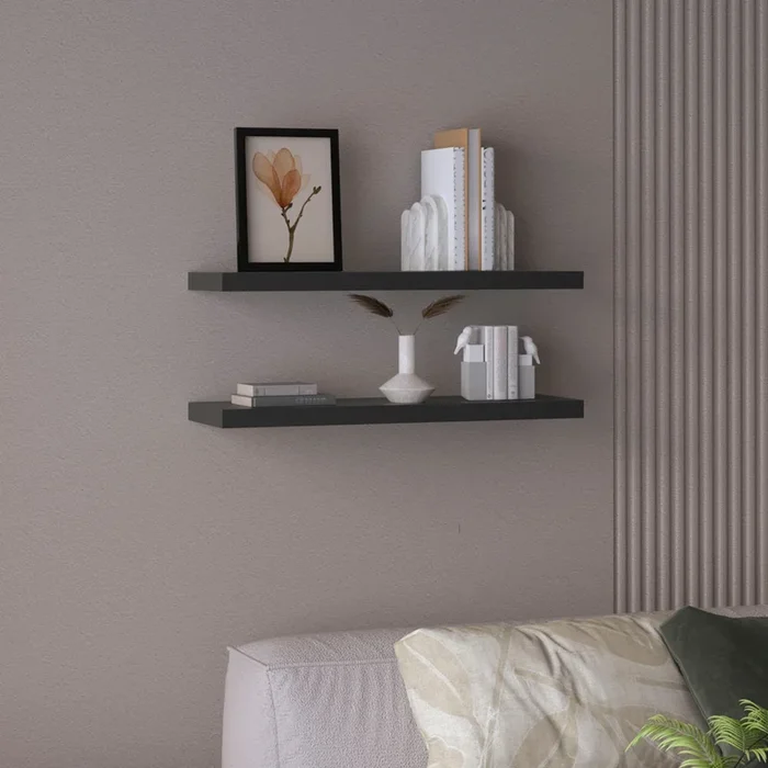 Ecco 31.5″ Wide Floating Shelves Set Of 2, Shelves For Wall Decor For Bedroom, Bathroom Storage Shelves, Book Shelves For Living Room 2 Or Less Black Horizontal Primary Living Space Open Back Modern